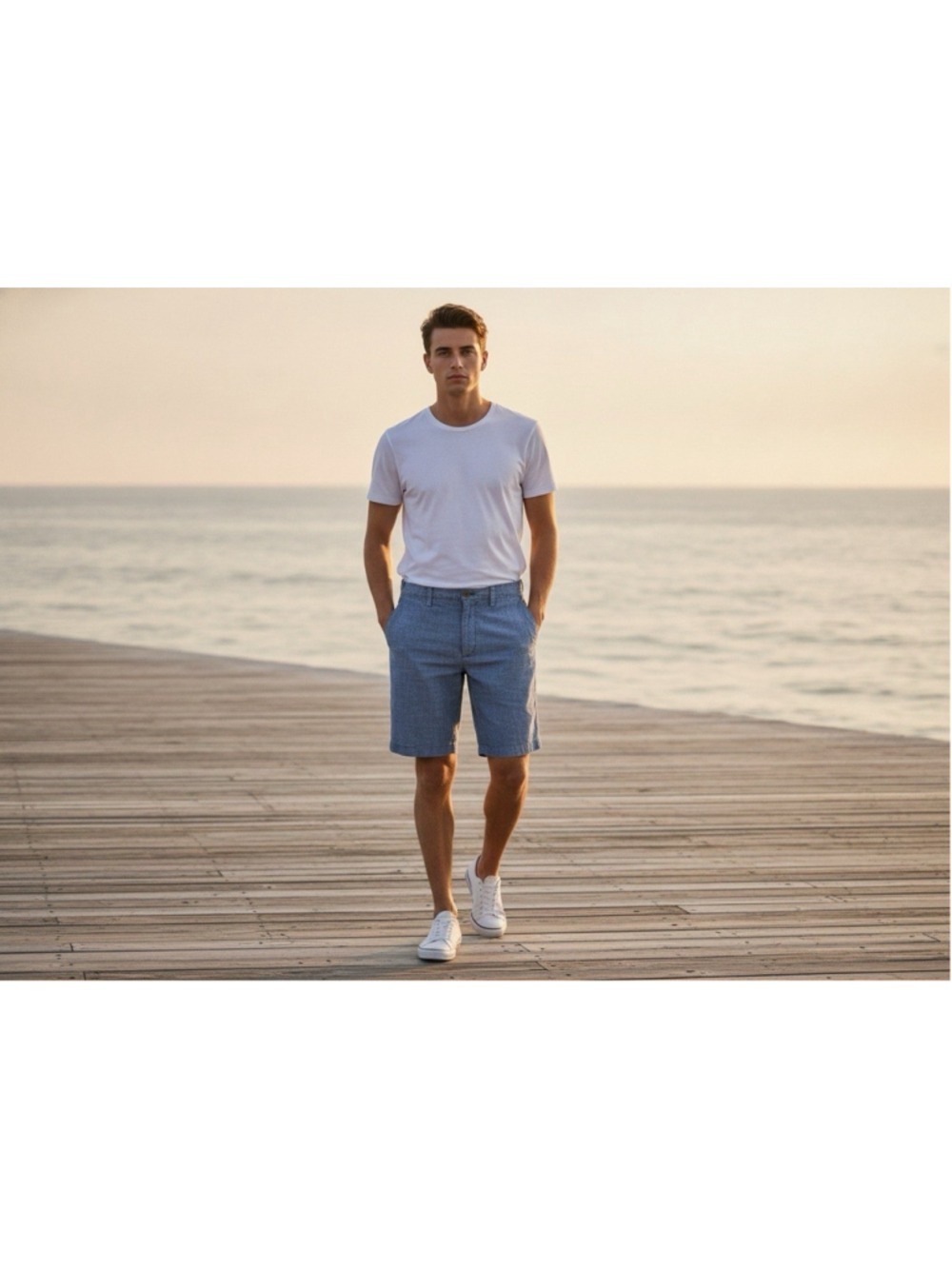 Banana Republic Mens Blue Chambray Blue Shorts Cotton Flat Front Summer- Size 34